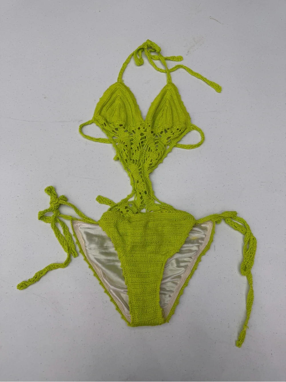 Anna Kosturova Handmade Crochet Monokini One Piece Swimsuit Boho Resort Size L